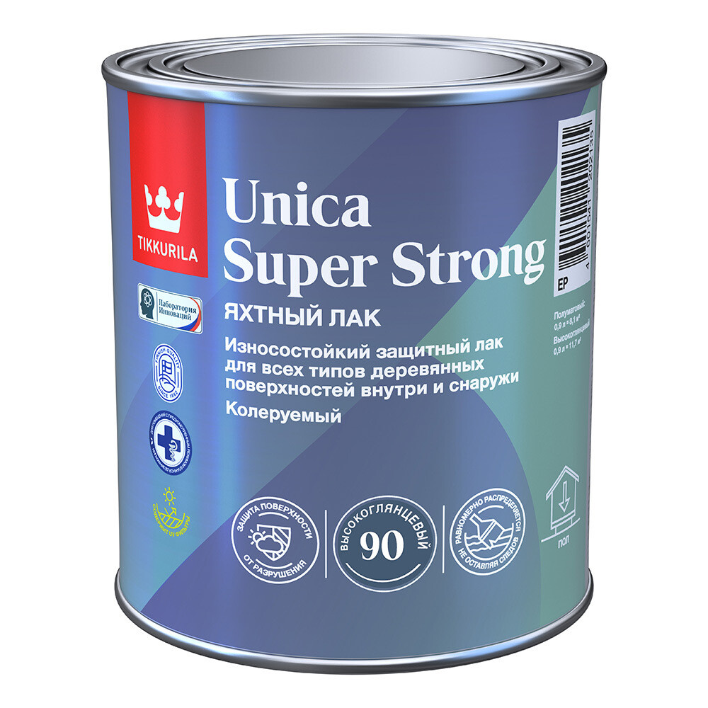 Изображение товара Лак алкидно-уретановый Tikkurila Unica Super Strong 0,9 л бесцветный высокая глянцевость