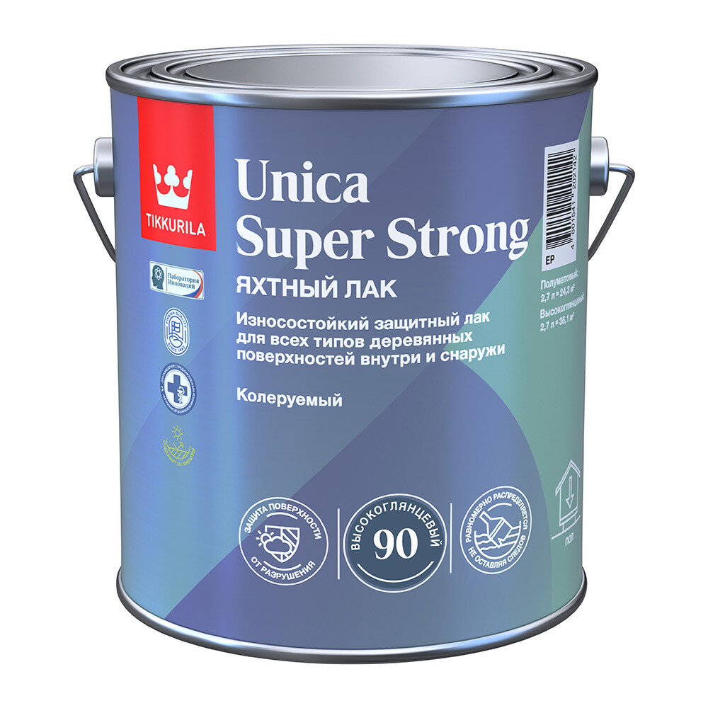 Изображение товара Алкидно-уретановый яхтный лак Tikkurila Unica Super Strong, 2.7л, высокий глянец