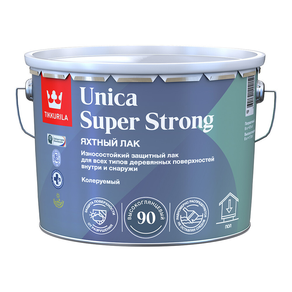 Изображение товара Лак алкидно-уретановый Tikkurila Unica Super Strong 9 л бесцветный высокоглянцевый для дерева