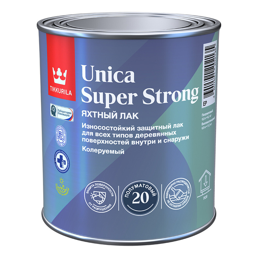 Изображение товара Алкидно-уретановый яхтный лак Tikkurila Unica Super Strong 0,9 л бесцветный полуматовый