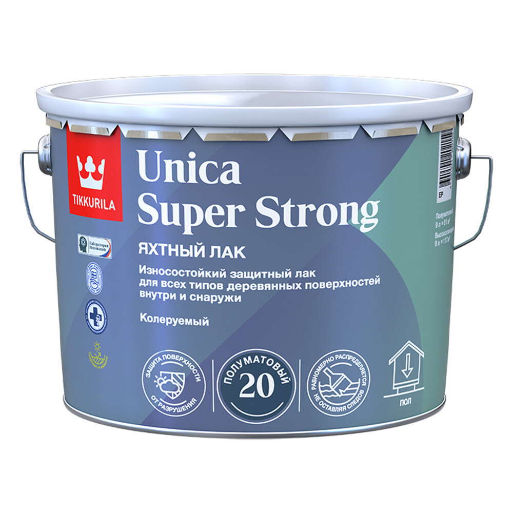 Изображение товара Лак алкидно-уретановый Tikkurila Unica Super Strong, 9 л, бесцветный, полуматовый