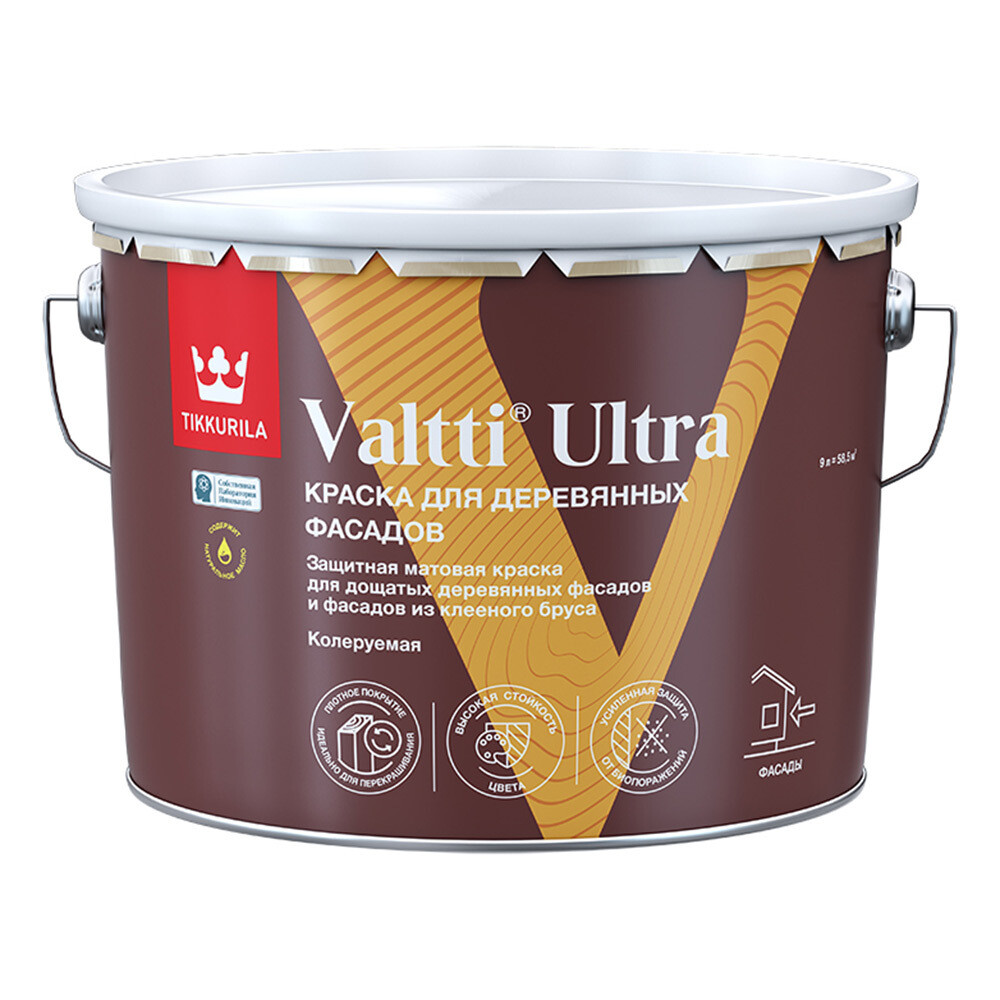 Изображение товара Фасадная краска по дереву Tikkurila Tikkivala Valtti Ultra 9л водно-дисперсионная белая
