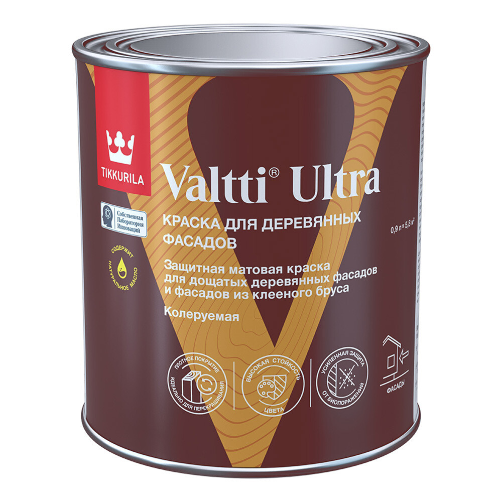 Изображение товара Фасадная водно-дисперсионная краска для дерева Tikkurila Valtti Ultra 0,9 л бесцветная