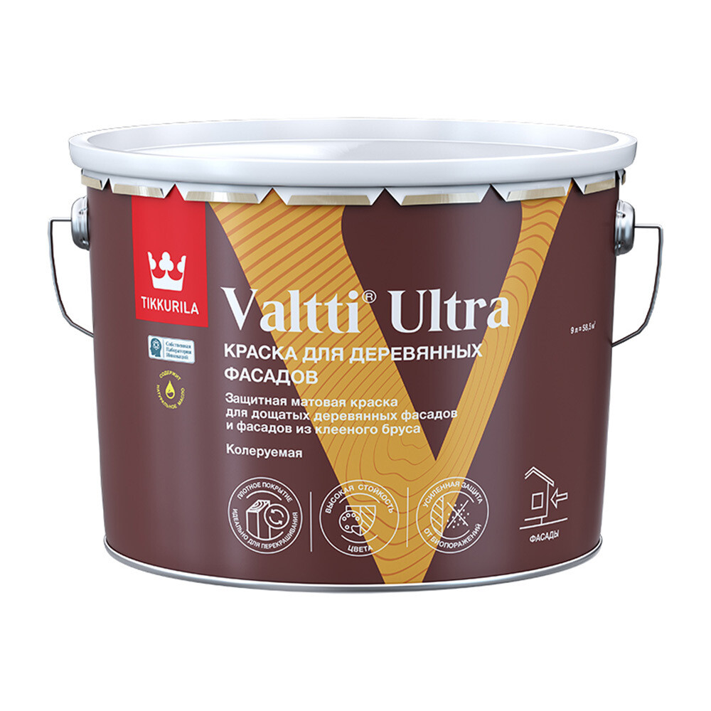 Изображение товара Фасадная краска по дереву Tikkurila Valtti Ultra водно-дисперсионная 9 л бесцветная