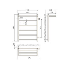 Полотенцесушитель водяной Indigo Arc 700х400 мм лесенка с боковым подключением 600 мм черный муар - фото 2