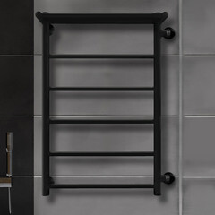 Полотенцесушитель водяной Indigo Line 700х400 мм лесенка с боковым подключением 600 мм справа с полкой черный муар - фото 2