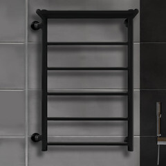 Полотенцесушитель водяной Indigo Line 700х400 мм лесенка с боковым подключением 600 мм слева с полкой черный муар - фото 3