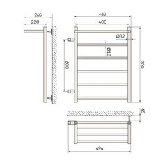 Полотенцесушитель водяной Indigo Line 700х400 мм лесенка с боковым подключением 600 мм слева с полкой хром - фото 5