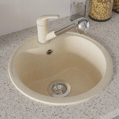 Мойка для кухни Dr.Gans Дора d44х22 см врезная с сифоном искусственный камень латте - фото 2