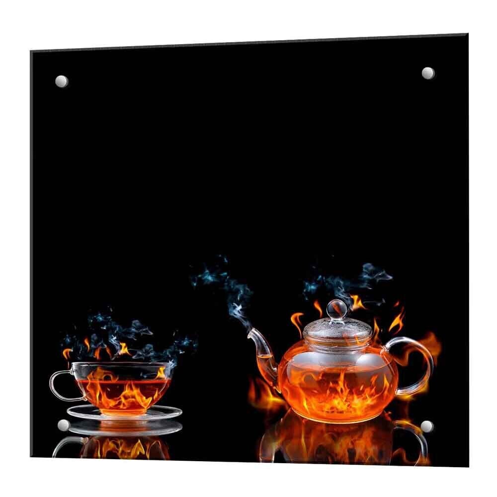 Панель стеновая закаленное стекло для кухни 600х600х4 мм огненный сервиз