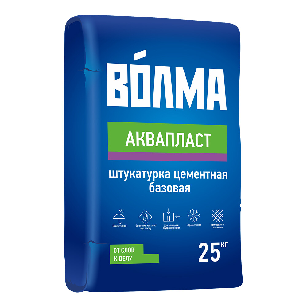 Изображение товара Цементная штукатурка Волма Аквапласт базовая 25 кг для влажных помещений