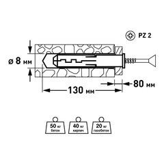 Дюбель распорный Hard-Fix PNDS 8x120 мм нейлон с шурупом для сквозного монтажа (40 шт.) - фото 6
