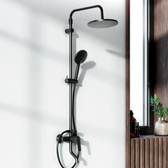 Душевая система Damixa Jupiter с верхним душем с лейкой с изливом черная (977740300) - фото 3