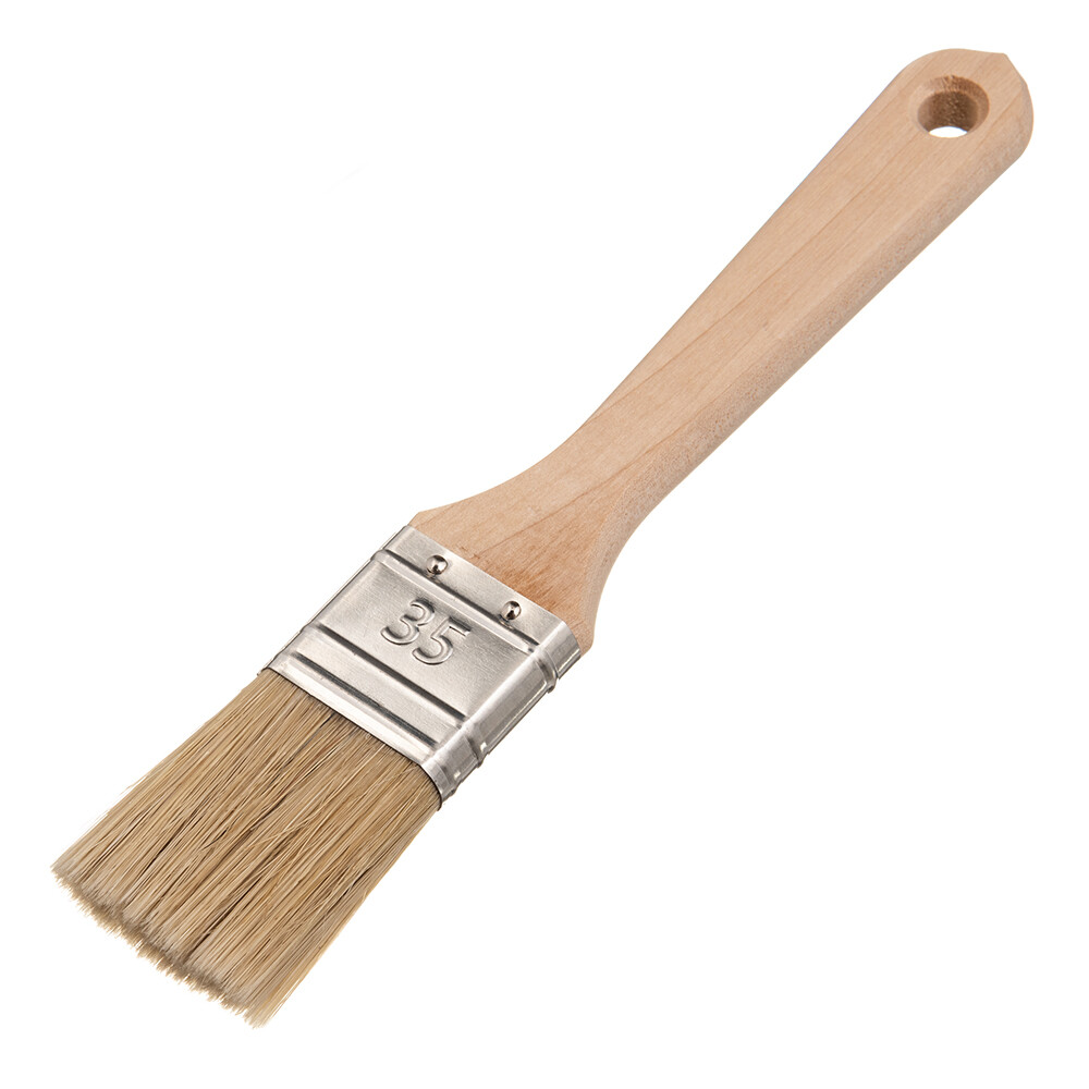 Изображение товара Кисть плоская натуральная щетина деревянная ручка Wenzo Wood 35х12 мм для эмалей и лаков на алкидной основе