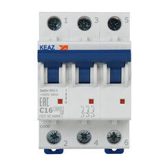 Автоматический выключатель модульный КЭАЗ OptiDin 3P 16А тип C 6 кА 380 В (260791) - фото 1