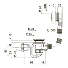 Сифон для ванны Wirquin Pro 1 1/2х40 мм с выпуском d70 мм полуавтомат с соединением 40/50 мм (30717569) - фото 6