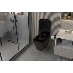 Унитаз подвесной Abber Rechteck безободковый черный с сиденьем дюропласт микролифт (AC1201MB) - фото 2