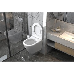 Унитаз подвесной Abber Bequem безободковый с сиденьем дюропласт микролифт (AC1102) - фото 4