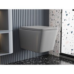 Унитаз подвесной Abber Rechteck безободковый серый с сиденьем дюропласт микролифт (AC1201MG) - фото 5