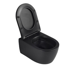 Унитаз подвесной Abber Bequem безободковый черный с сиденьем дюропласт микролифт (AC1104MB) - фото 8