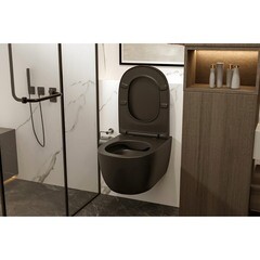 Унитаз подвесной Abber Bequem безободковый черный с сиденьем дюропласт микролифт (AC1104MB) - фото 3