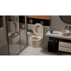 Унитаз подвесной Abber Bequem безободковый бежевый с сиденьем дюропласт микролифт (AC1101MBE) - фото 3