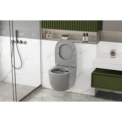 Унитаз подвесной Abber Bequem безободковый серый с сиденьем дюропласт микролифт (AC1103MG) - фото 9