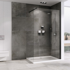 Душевая перегородка Abber Immer Offen черная 100х200 см стекло прозрачное 6 мм (AG61100B) - фото 2