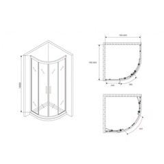 Душевой уголок Abber Schwarzer Diamant хром 80х80х195 см полукруг стекло прозрачное 6 мм (AG01080) - фото 2