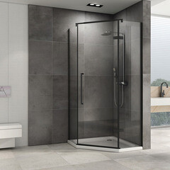 Душевой уголок Abber Ewiges Wasser черный 80х80х195 см пятиугольник стекло прозрачное 6 мм (AG05080B) - фото 7