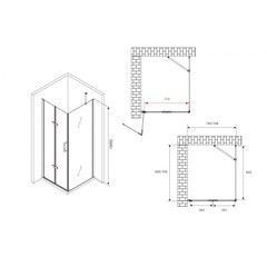 Душевой уголок Abber Zart хром 80х70х195 см прямоугольник стекло прозрачное 6 мм (AG08080P-S71) - фото 2