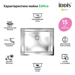 Мойка для кухни Iddis Edifice 54х44х20 см врезная с сифоном сталь (EDI54S0i77) - фото 5