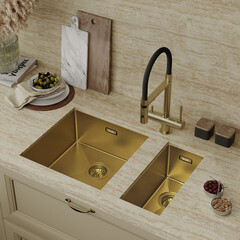 Мойка для кухни Iddis Edifice 44х44х20 см врезная с сифоном сталь золото (EDI44B0i77) - фото 6