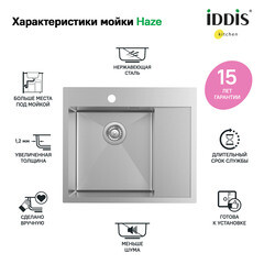 Мойка для кухни Iddis Haze 59х51х20 см врезная левая с крылом сталь сатин (HAZ59SLi77) - фото 6
