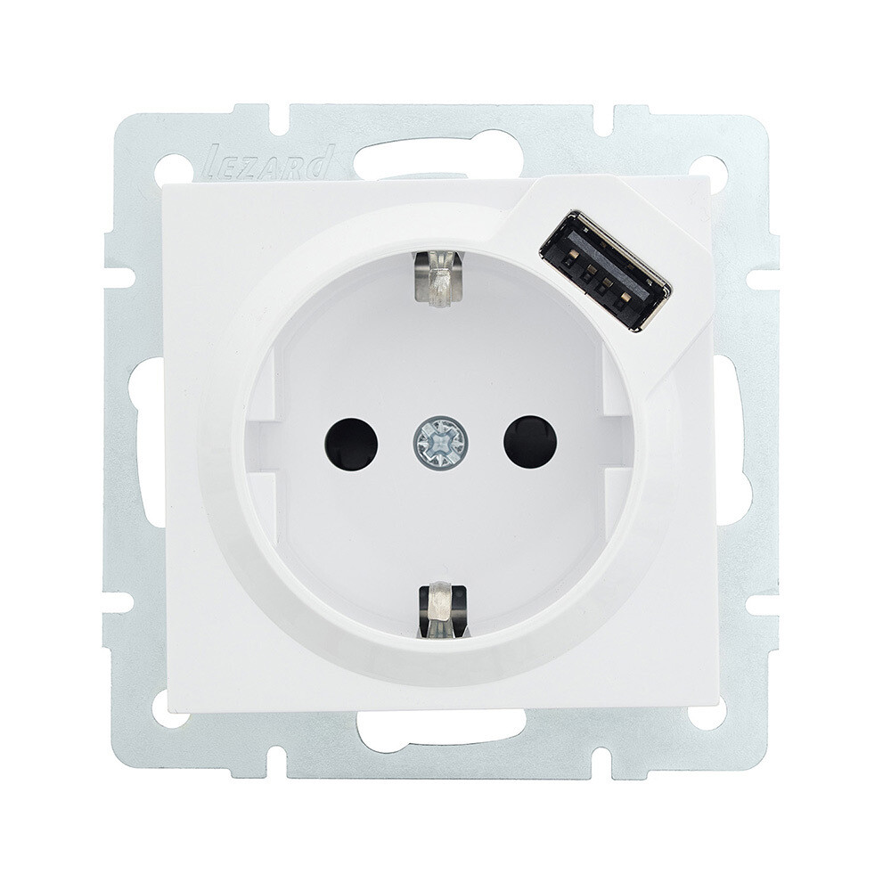 Изображение товара Встраиваемая USB-розетка Lezard Vesna белая с заземлением IP20