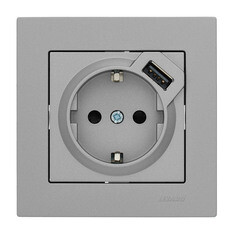 Розетка Lezard Vesna встраиваемая платина с USB-A (742-3588-181) - фото 5
