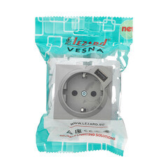 Розетка Lezard Vesna встраиваемая платина с USB-A (742-3588-181) - фото 2