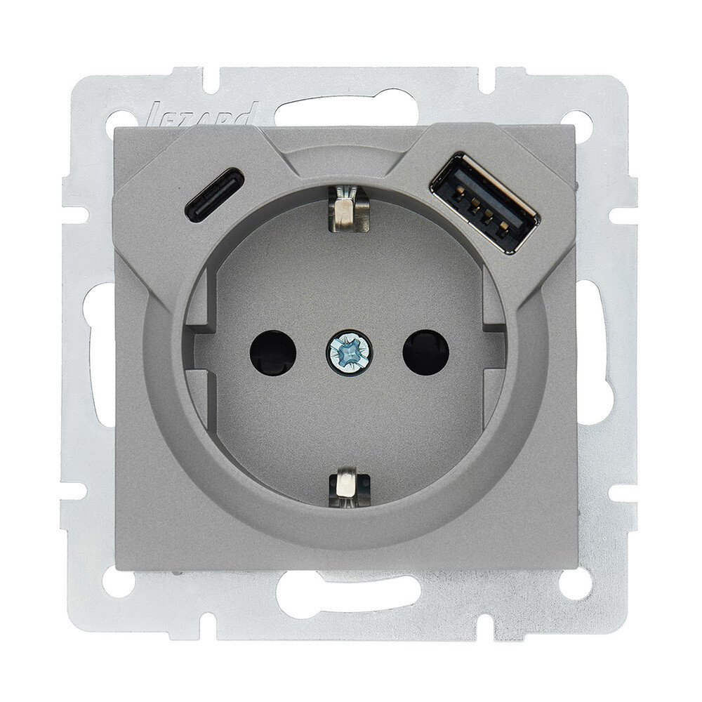 Изображение товара Розетка Lezard Vesna встраиваемая платина с USB-A/Type-C