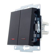 Выключатель Lezard Vesna двухклавишный встраиваемый черный бархат с подсветкой (742-4288-112) - фото 3