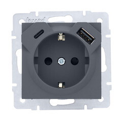 Розетка Lezard Vesna встраиваемая графит с USB-A/ Type-C (742-3488-181TC) - фото 1
