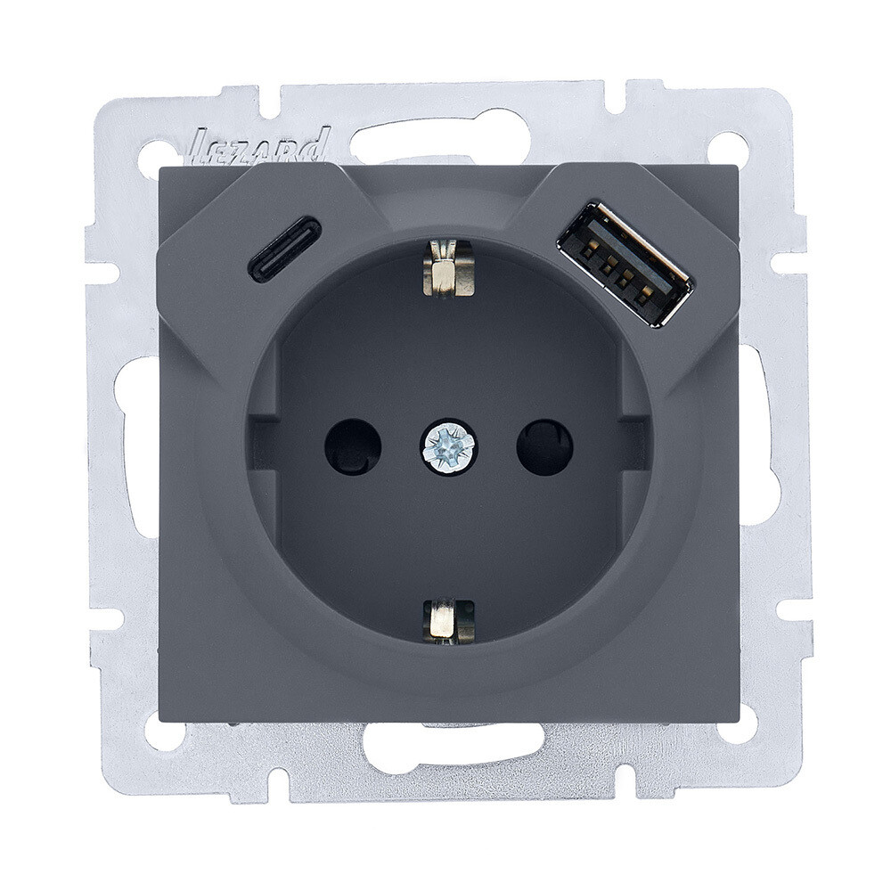 Изображение товара Розетка Lezard Vesna встраиваемая графит с USB-A/ Type-C (742-3488-181TC)