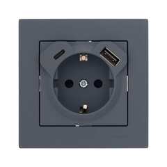 Розетка Lezard Vesna встраиваемая графит с USB-A/ Type-C (742-3488-181TC) - фото 2