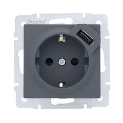Розетка Lezard Vesna встраиваемая графит с USB-A (742-3488-181) - фото 1