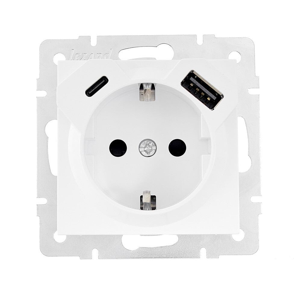 Изображение товара Встраиваемая белая розетка Lezard Vesna с USB-A и Type-C, скрытая установка