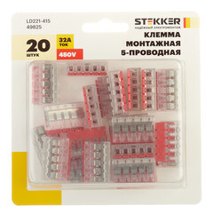 Клемма на 5 проводов Stekker 0,14-4 кв.мм с рычажками без пасты (20 шт.) (49825) - фото 4