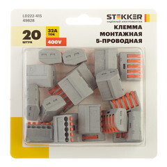 Клемма на 5 проводов Stekker 0,08-(2,5)4 кв.мм с рычажками без пасты (20 шт.) (49828) - фото 2