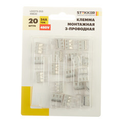 Клемма на 3 провода Stekker 0,5-2,5 кв.мм самозажимная без пасты (20 шт.) (49830) - фото 3