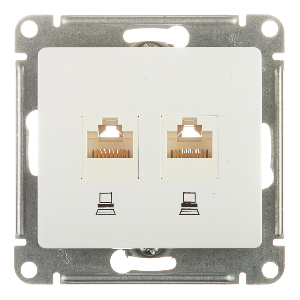 Изображение товара Встраиваемая компьютерная розетка Systeme Electric Glossa 2хRJ45 IP20 Белая