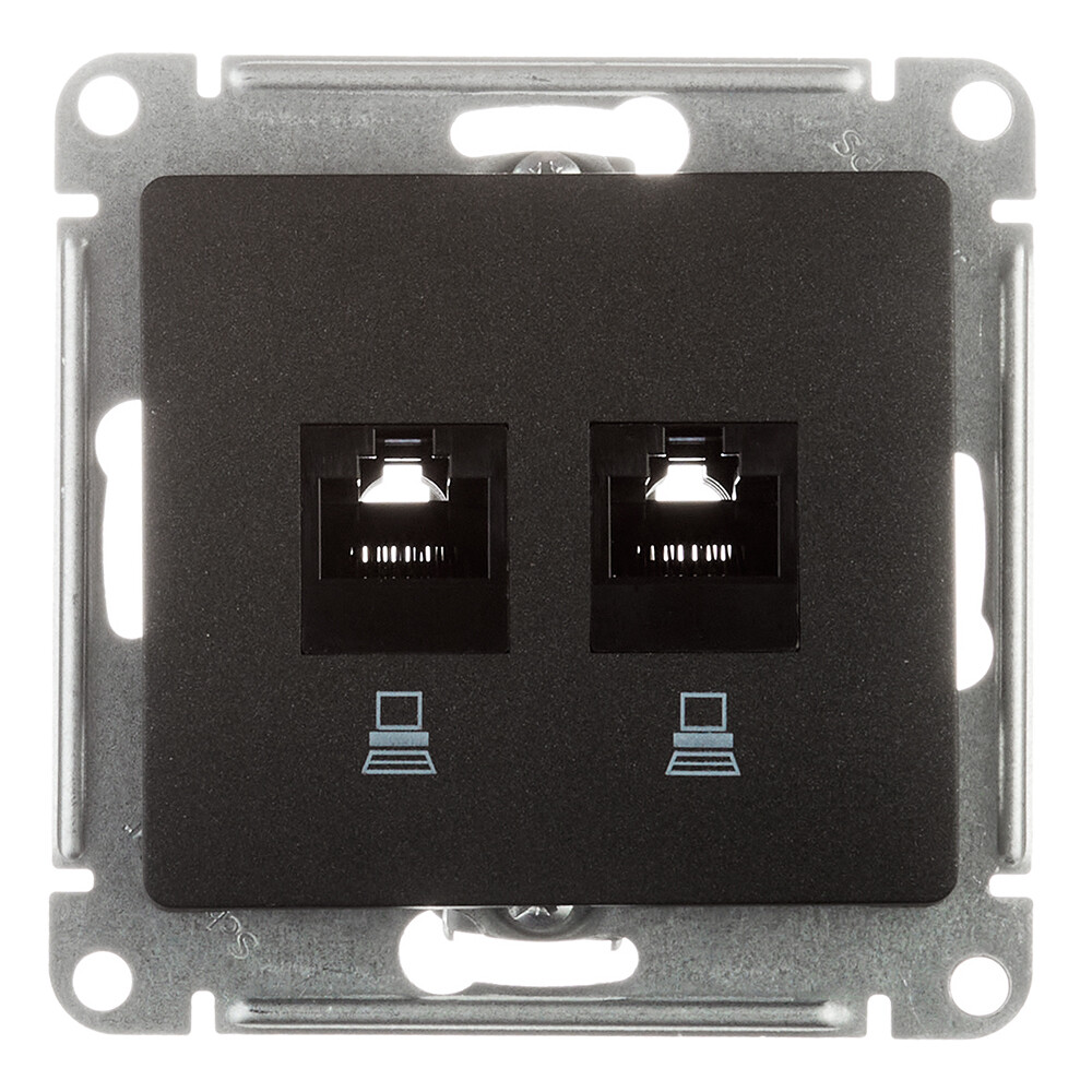 Изображение товара Встраиваемая компьютерная розетка Systeme Electric Glossa антрацит 2хRJ45