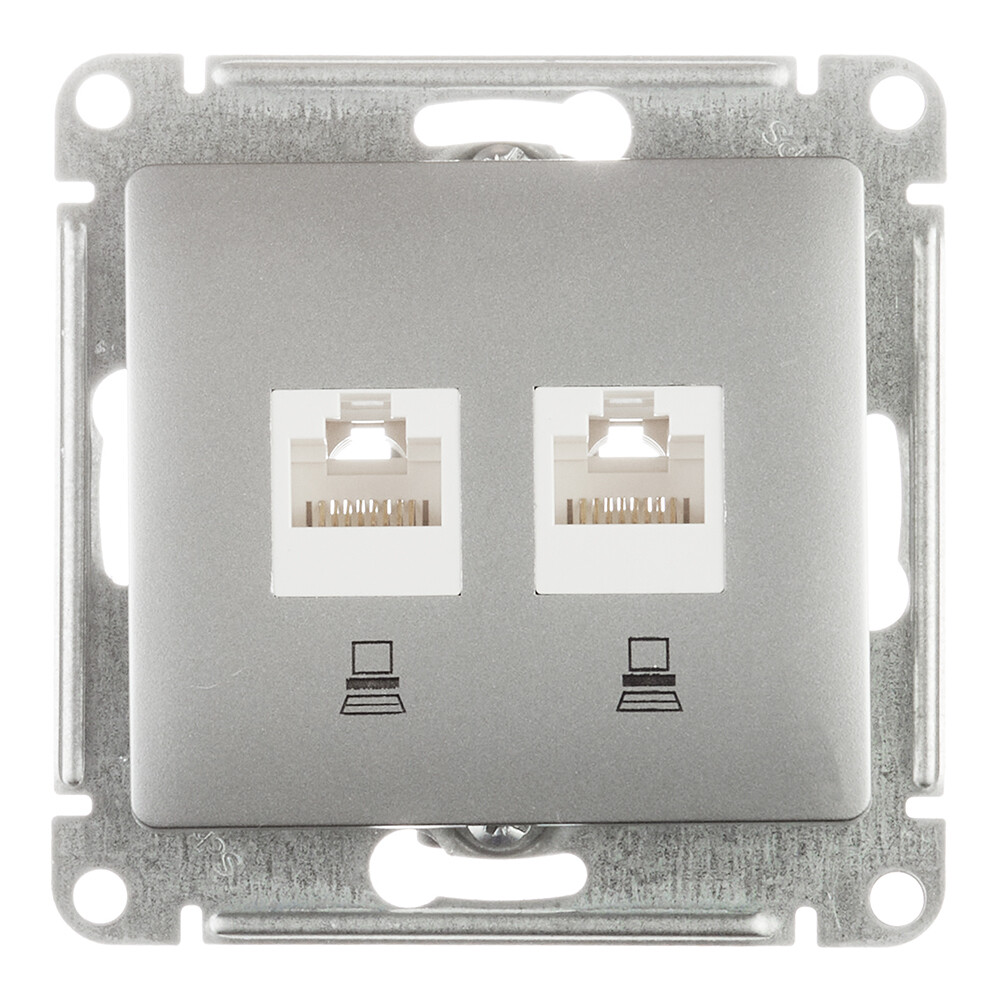 Изображение товара Компьютерная розетка Systeme Electric Glossa алюминий 2хRJ45